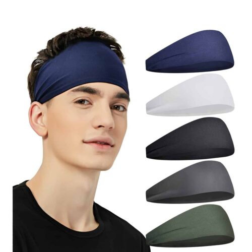 5pcs/1pc Men’S Sports Headband – Sweat Absorbing, Non-Slip, Breathable Fabric for Running, Gym, Basketball, Tennis – Adjustable Headband for Men And Women