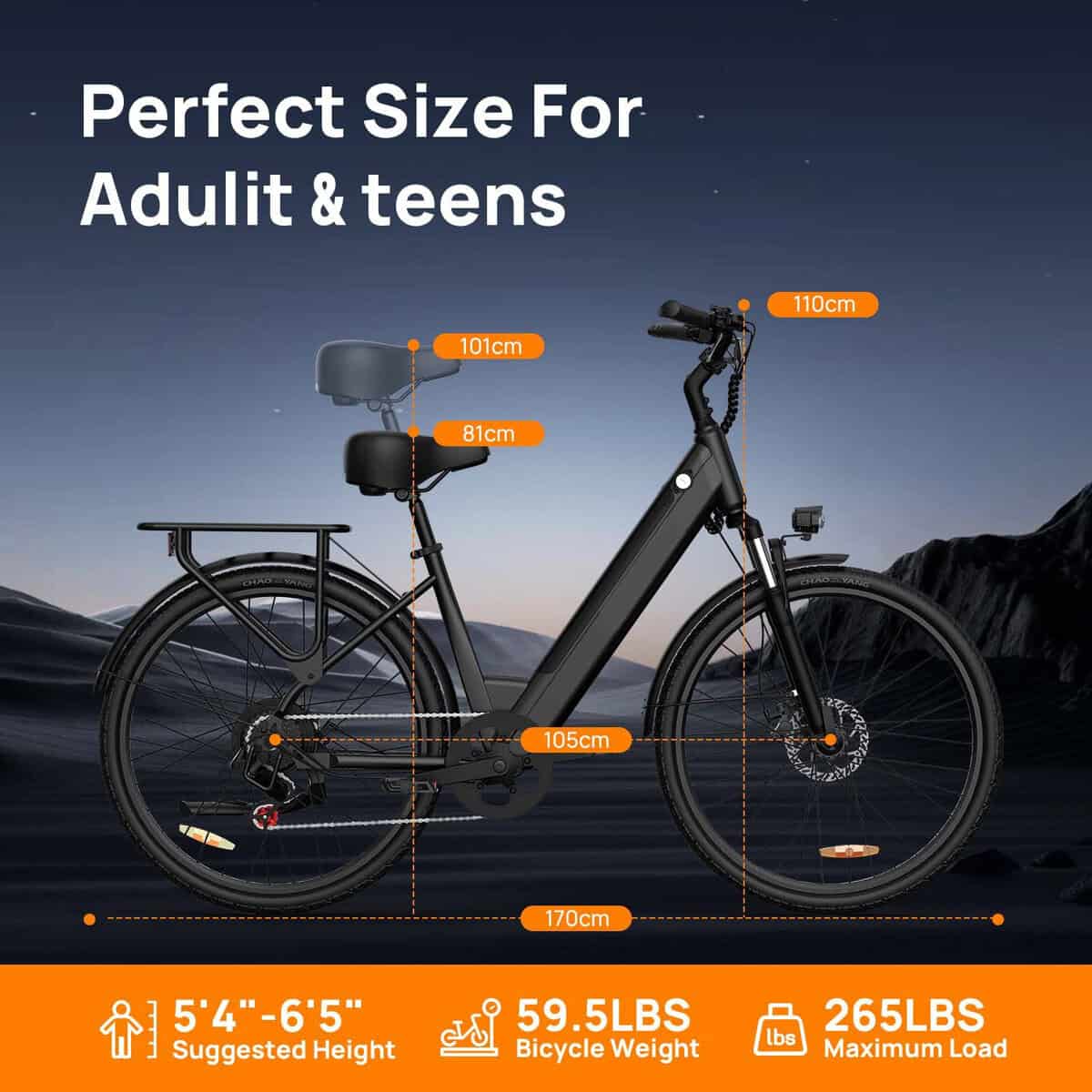 250W City Commuter Electric Bike with 36V 13Ah Battery