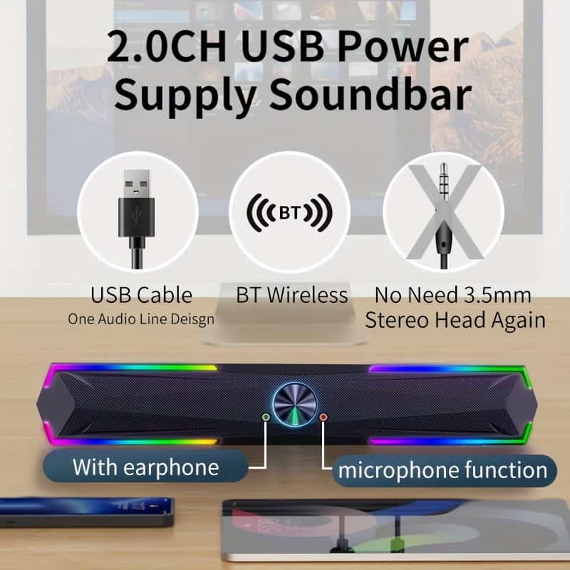 Wireless PC Soundbar Speaker with 4D Surround Sound