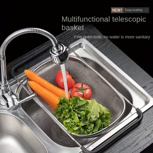 Stainless Steel Sink Colander Adjustable Drain Basket