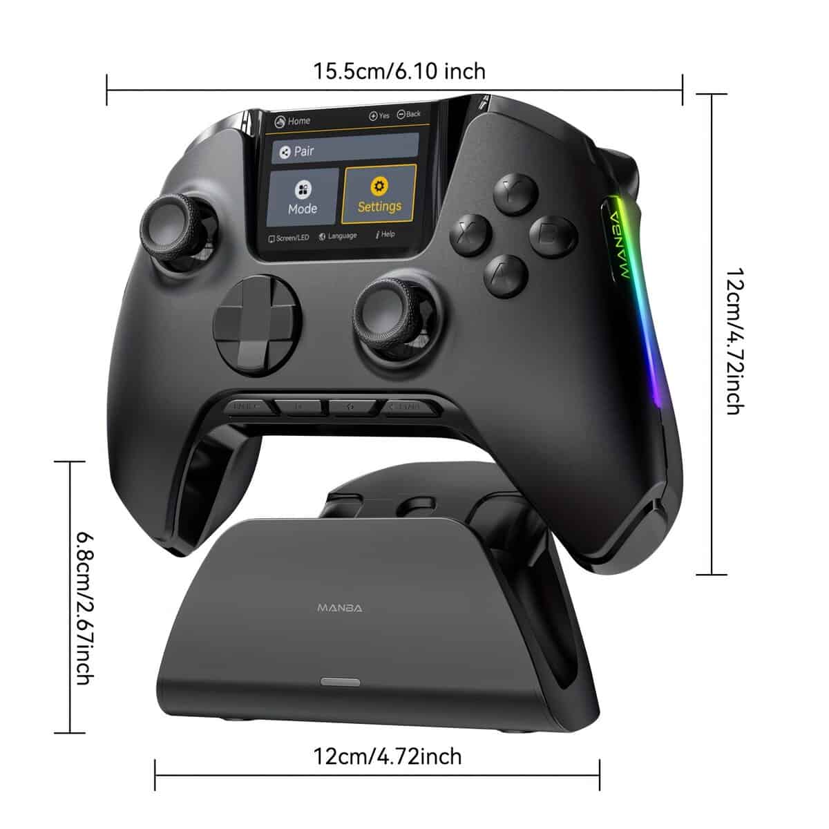 (No Drift) Interactive Screen Wireless Gaming Controller for iOS/for Switch/PC/Android/Steam Deck, Hall Effect Stick & Trigger, RGB Lighting, Remappable Buttons, 1800mAh with Charging Dock-V2 (Black). Notice Not Compatible with Xbox and PS5 - Image 2