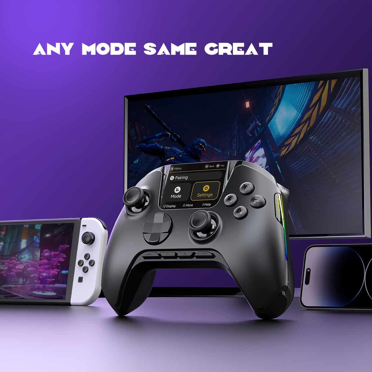 (No Drift) Interactive Screen Wireless Gaming Controller for iOS/for Switch/PC/Android/Steam Deck, Hall Effect Stick & Trigger, RGB Lighting, Remappable Buttons, 1800mAh with Charging Dock-V2 (Black). Notice Not Compatible with Xbox and PS5 - Image 7