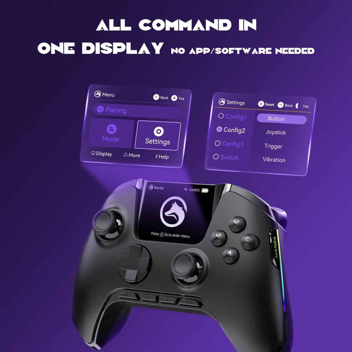 (No Drift) Interactive Screen Wireless Gaming Controller for iOS/for Switch/PC/Android/Steam Deck, Hall Effect Stick & Trigger, RGB Lighting, Remappable Buttons, 1800mAh with Charging Dock-V2 (Black). Notice Not Compatible with Xbox and PS5 - Image 3