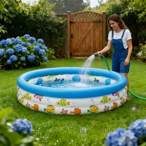 Inflatable Pool with Vibrant Sea Creature Pattern – Easy-Inflate Durable Outdoor Backyard Tub for Recreational & Leisure Use