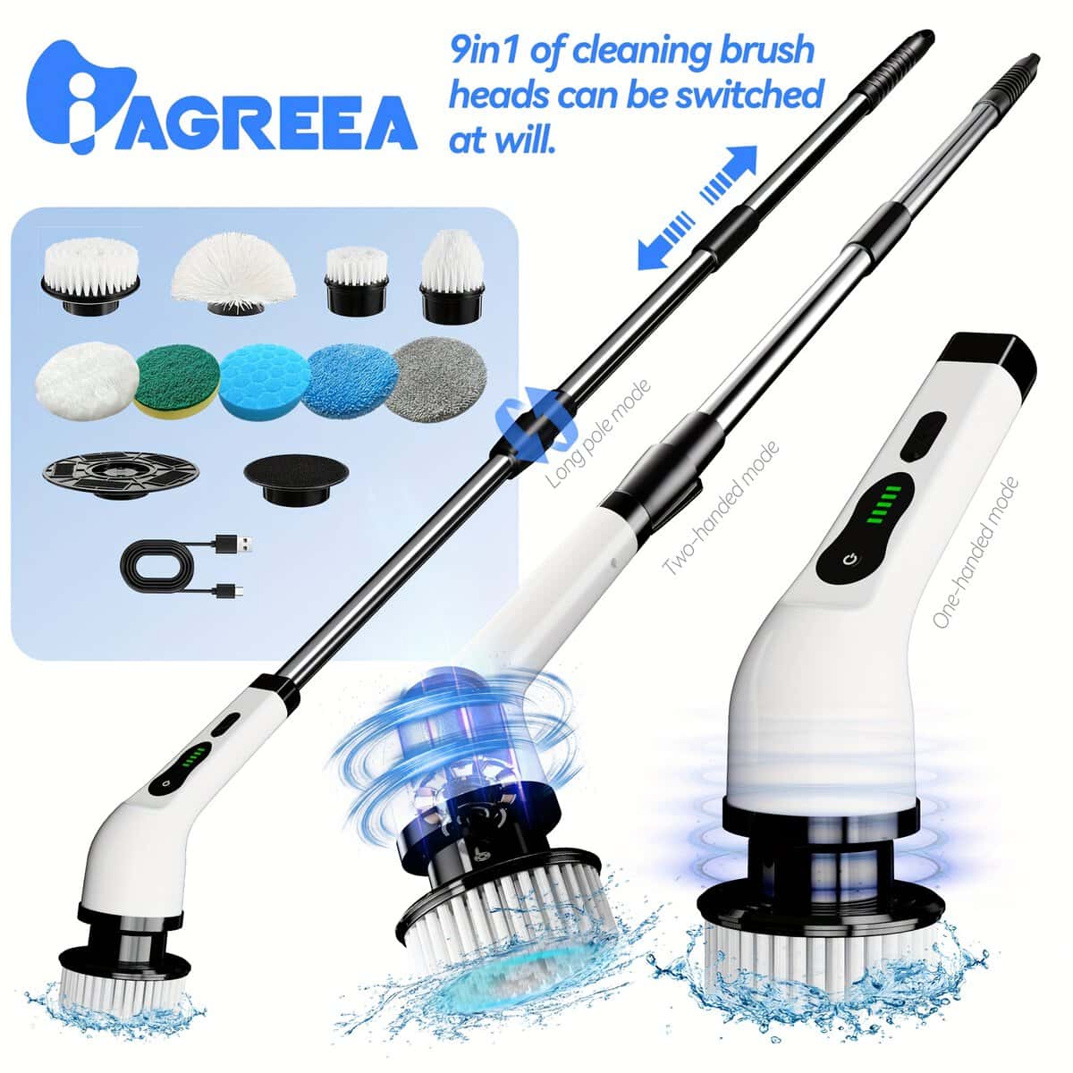 Cordless Electric Spin Scrubber with Adjustable Handle