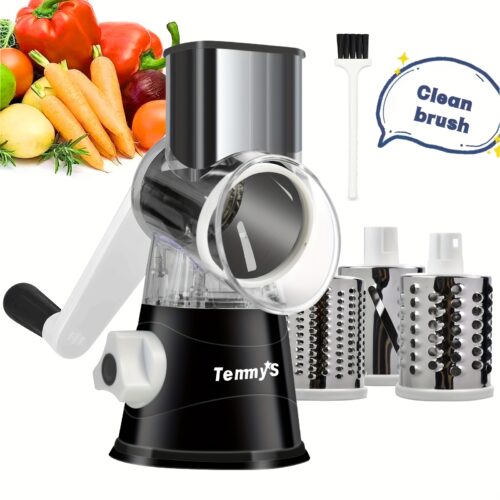 Rotary Cheese Grater and Vegetable Slicer with 3 Blades