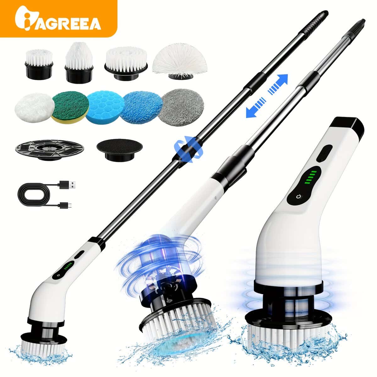 Cordless Electric Spin Scrubber with Adjustable Handle