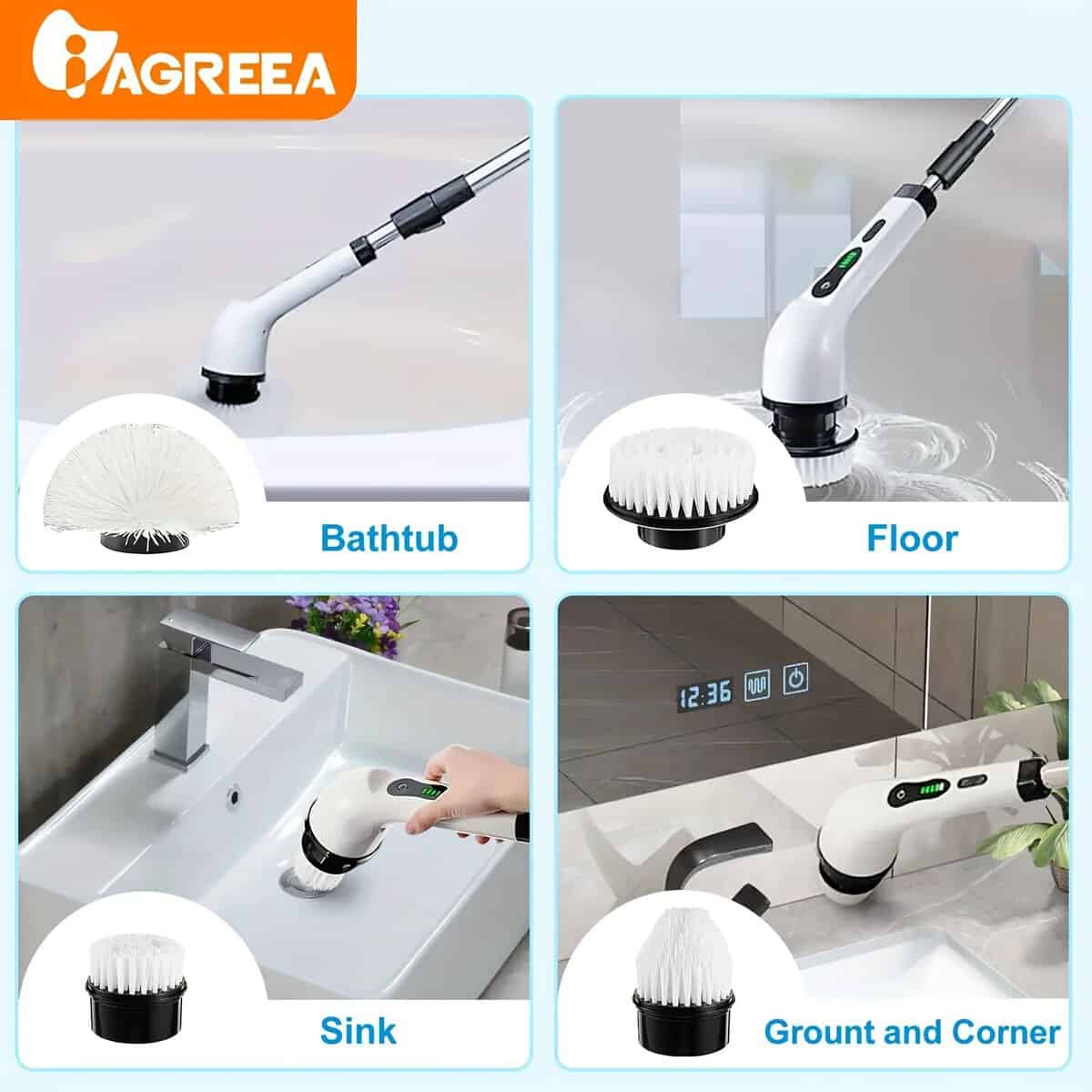 Cordless Electric Spin Scrubber with Adjustable Handle