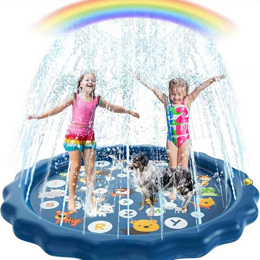 Inflatable Splash Pad Pool with Sprinkler and Learning Mat