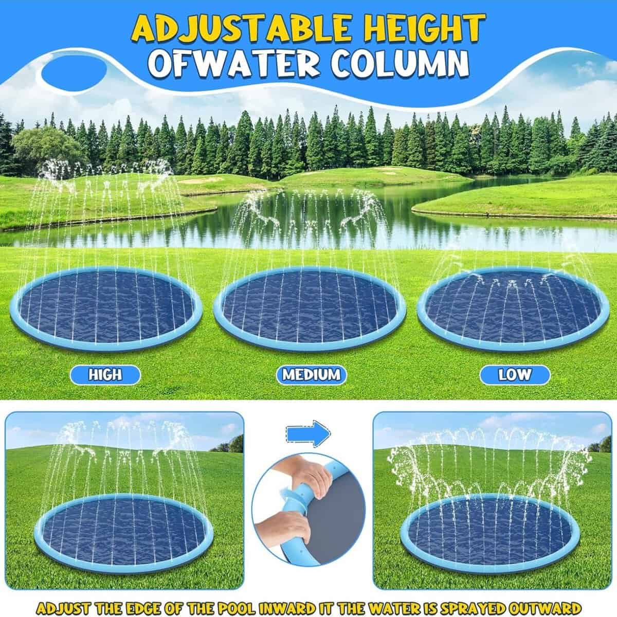 Inflatable Splash Pad Pool with Sprinkler for Kids and Dogs
